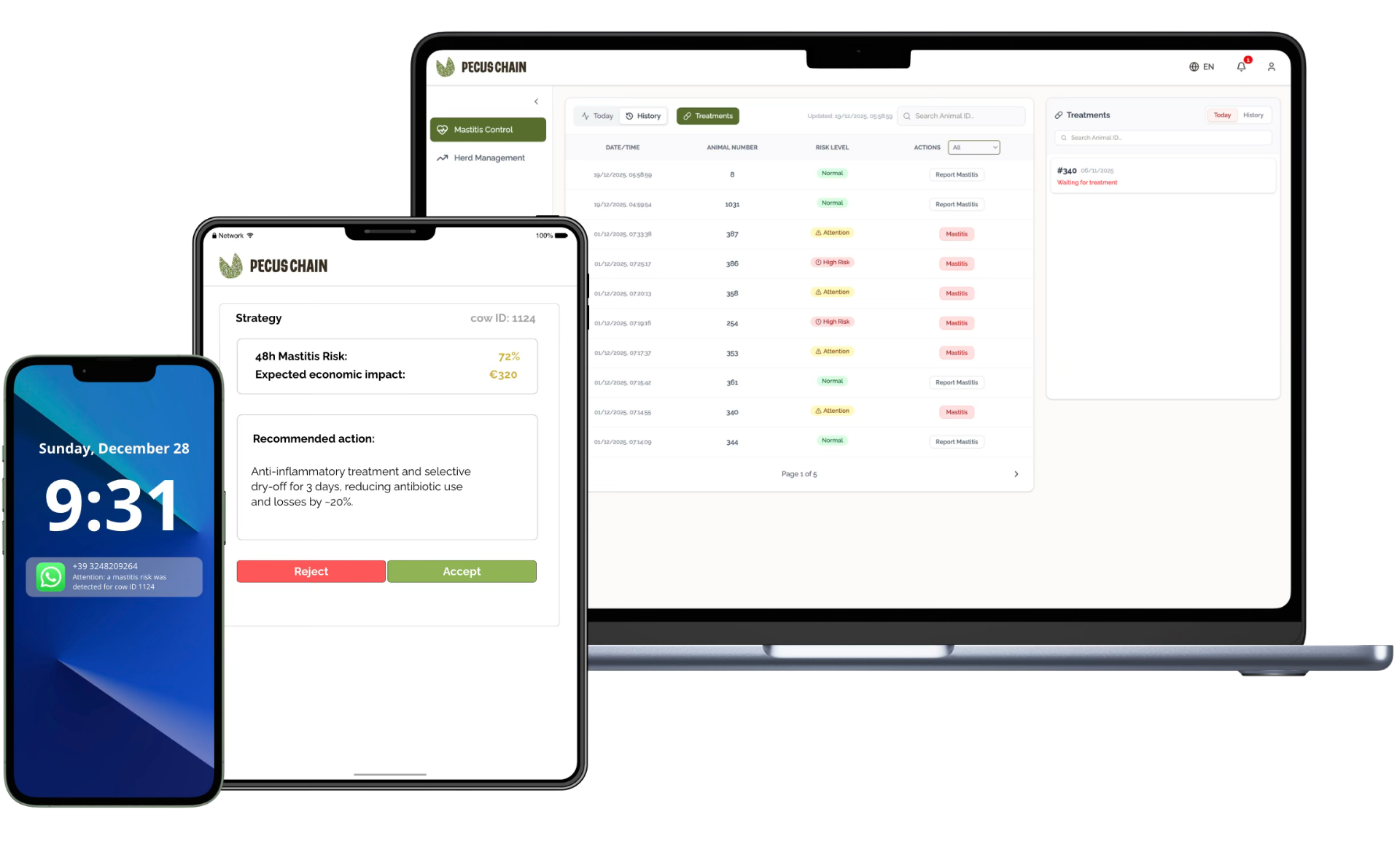 Dashboard Pecus Chain su desktop, tablet e smartphone